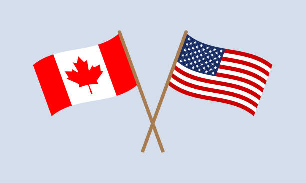 Canadian and American desk flags