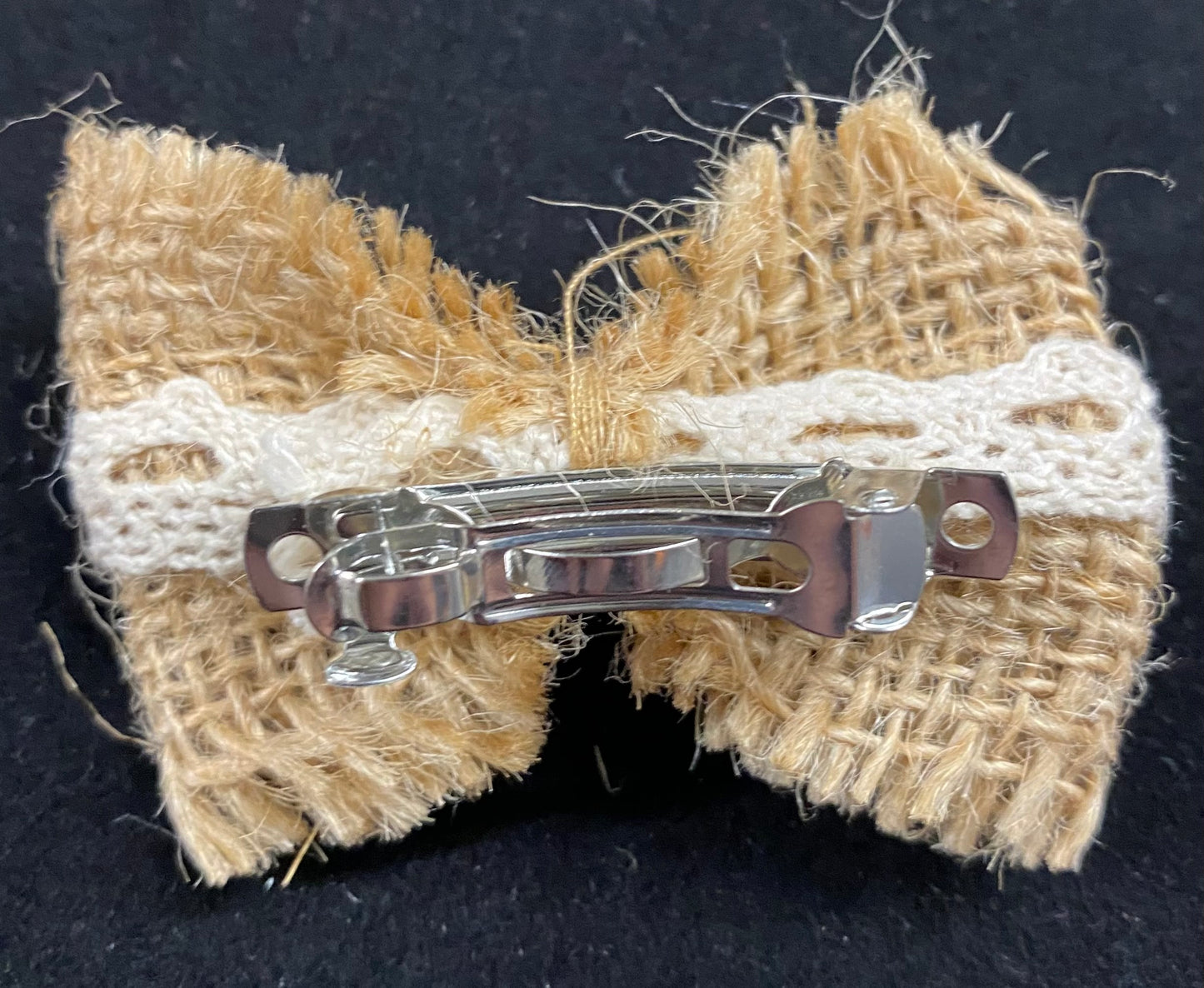Hair Clip - Burlap and Lace Bow (0003)