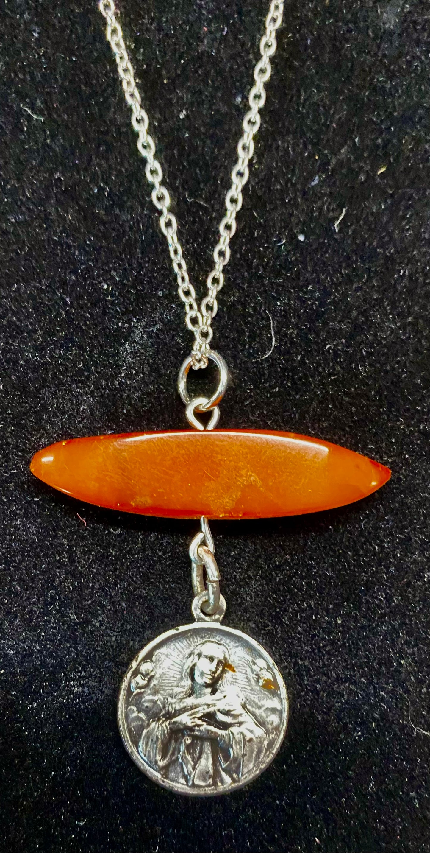 Baltic Amber Pendant with St. Casimir Medal