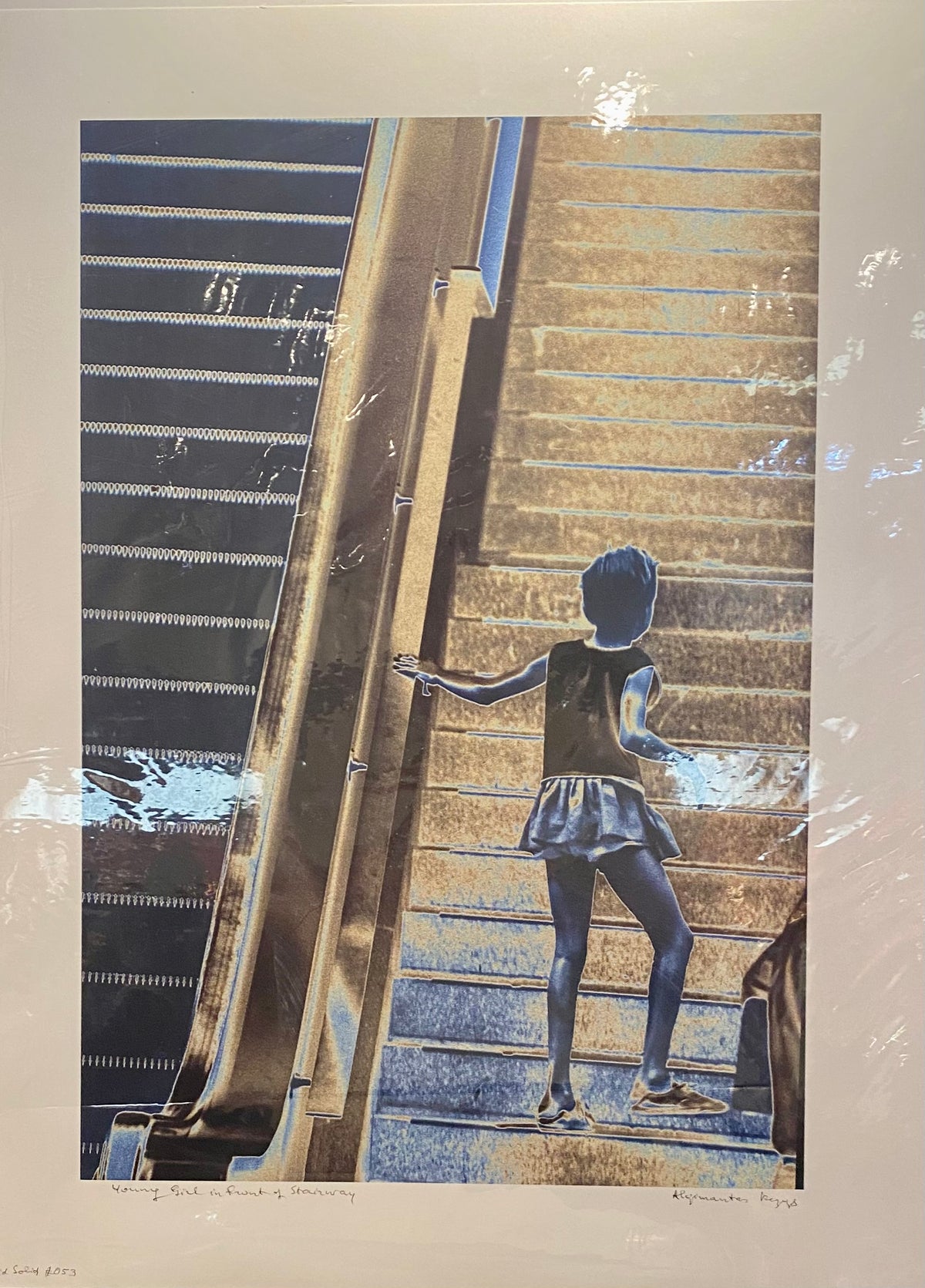 Algimantas Kezys Signed Lithograph. Young Girl in front of Stairway