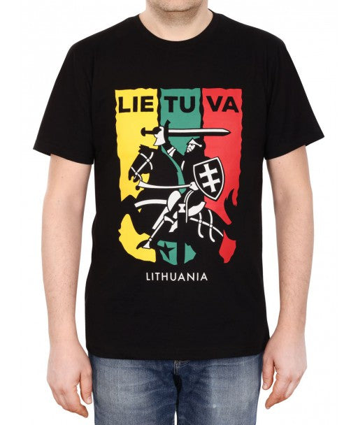 Black Lithuania T-shirt with Vytis and Tricolor Background