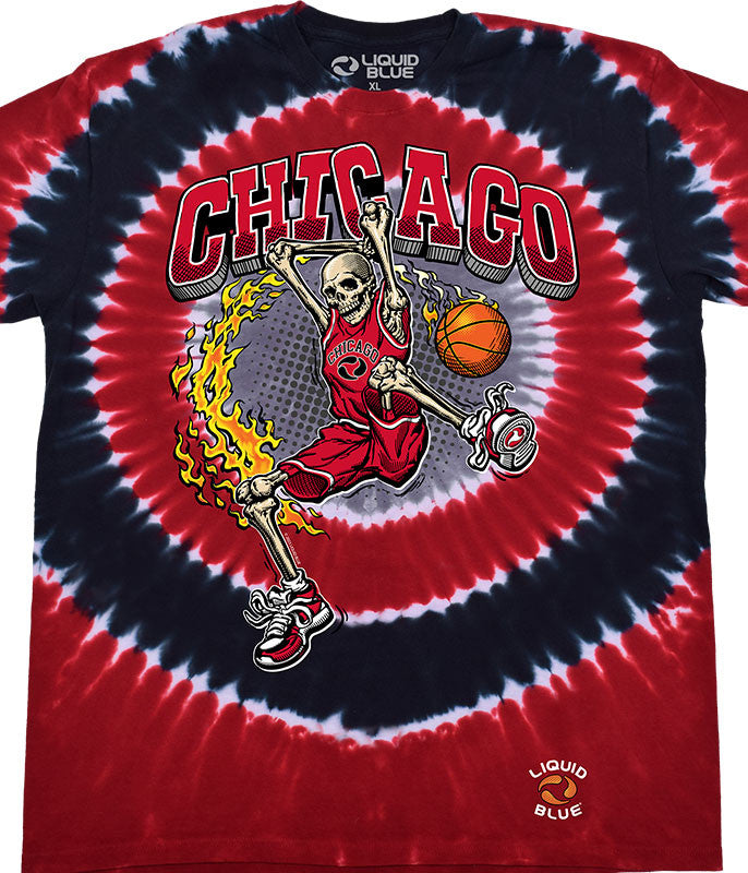 Chicago Dunker Basketball Skeleton Tie-Dye T-Shirt by Liquid Blue