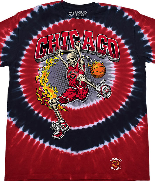 Chicago Dunker Basketball Skeleton Tie-Dye T-Shirt by Liquid Blue