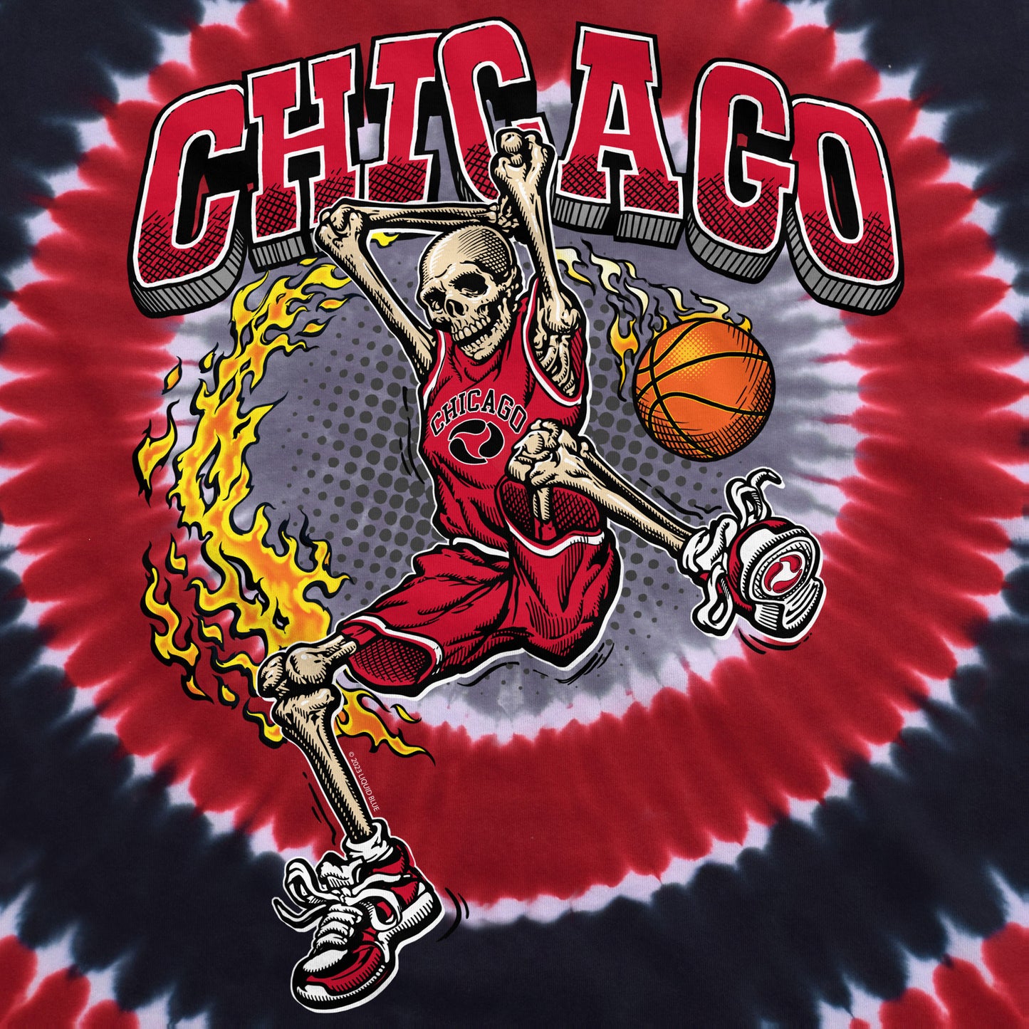 Chicago Dunker Basketball Skeleton Tie-Dye T-Shirt by Liquid Blue