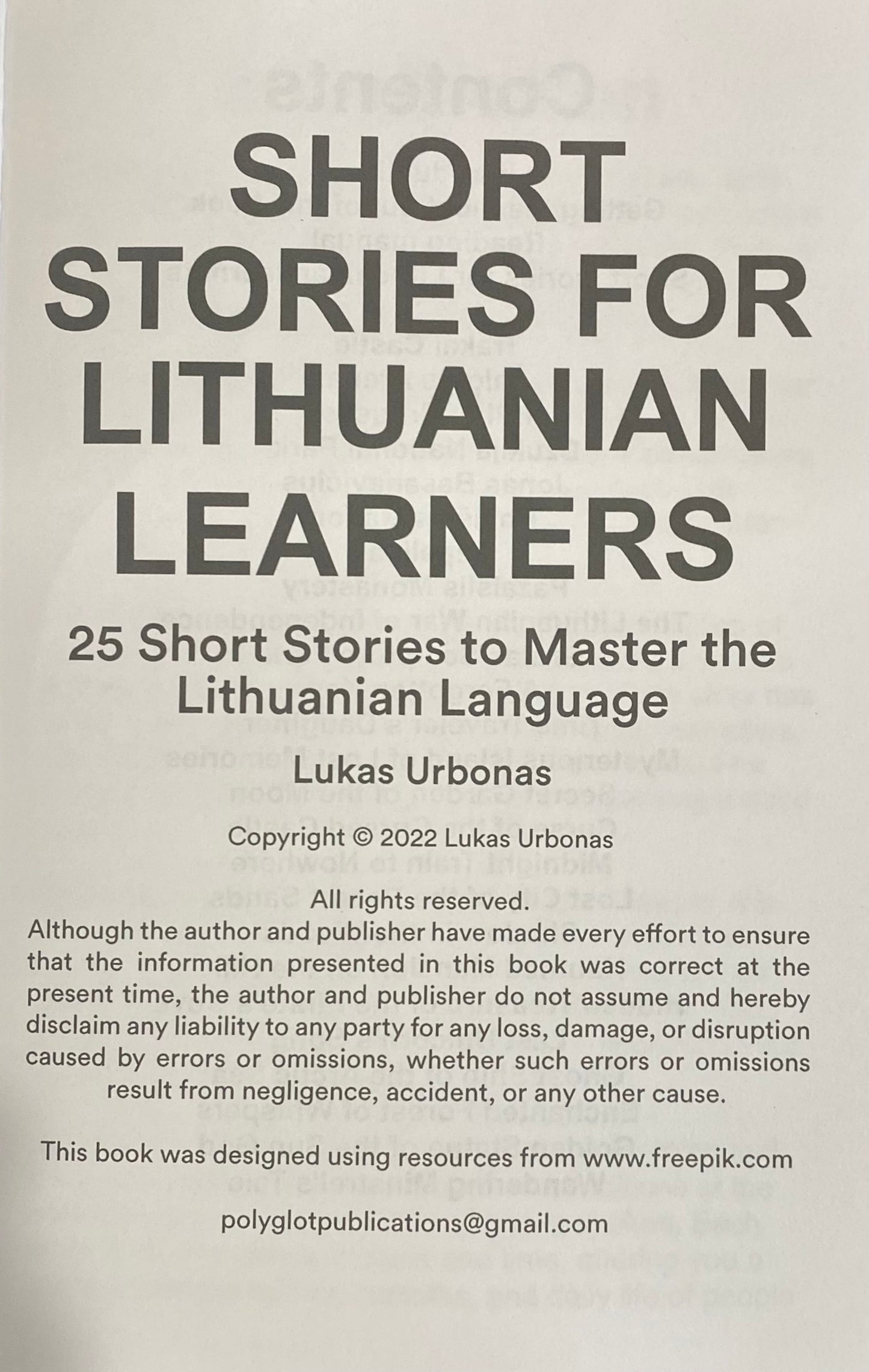 Short Stories for Lithuanian Learners : 25 Short Stories in Lithuanian and English (Paperback – 04-21-23) by Lukas Urbonas (Author)