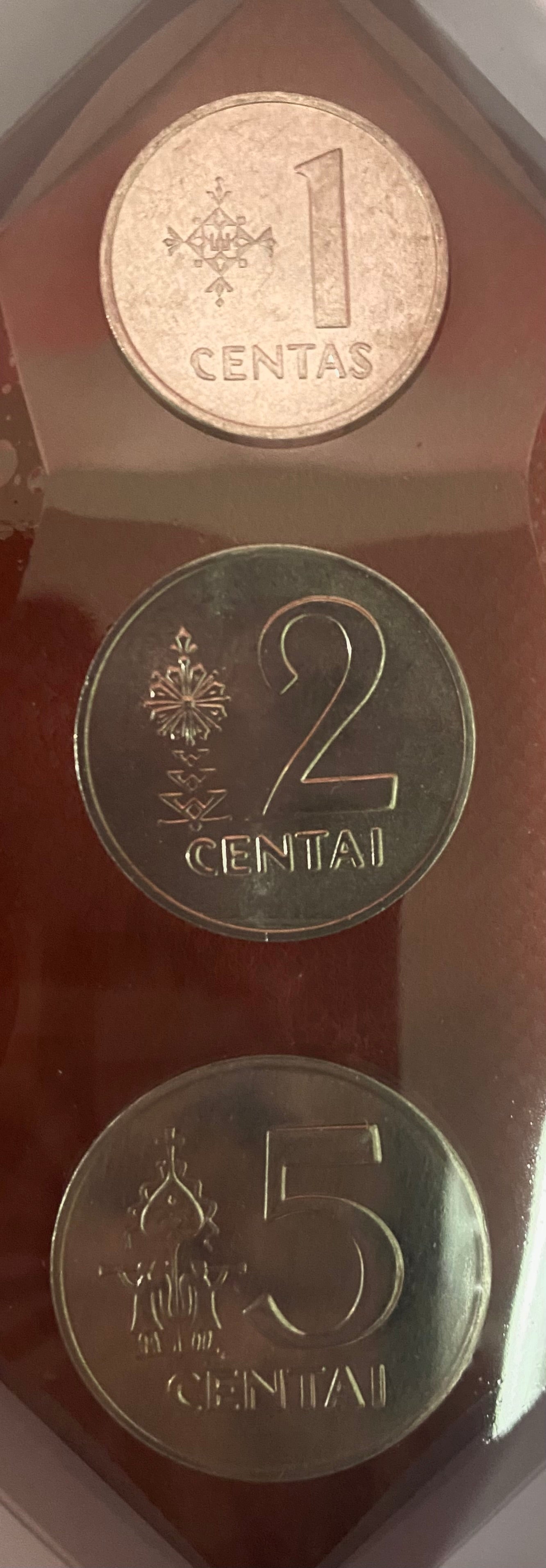 1991 - 1 Centas, 2 Centai, and 5 Centai Lithuanian Coins