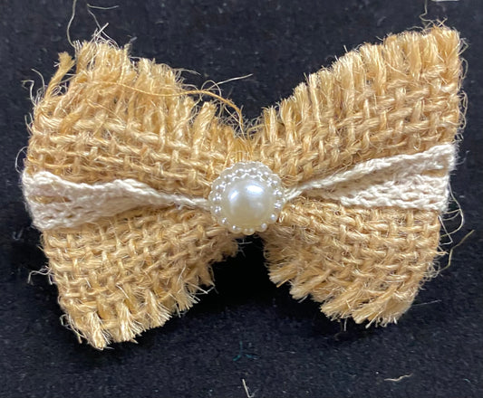 Hair Clip - Burlap and Lace Bow (0003)