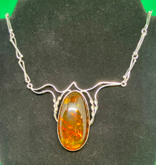 Vintage Baltic Amber Cabochon & Sterling Silver Pendant (1000)