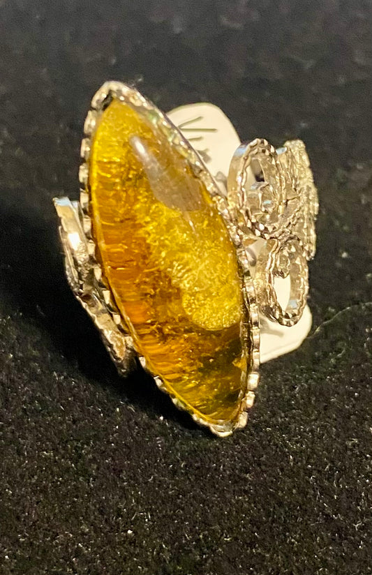 Amber & Silver Ring (3566)