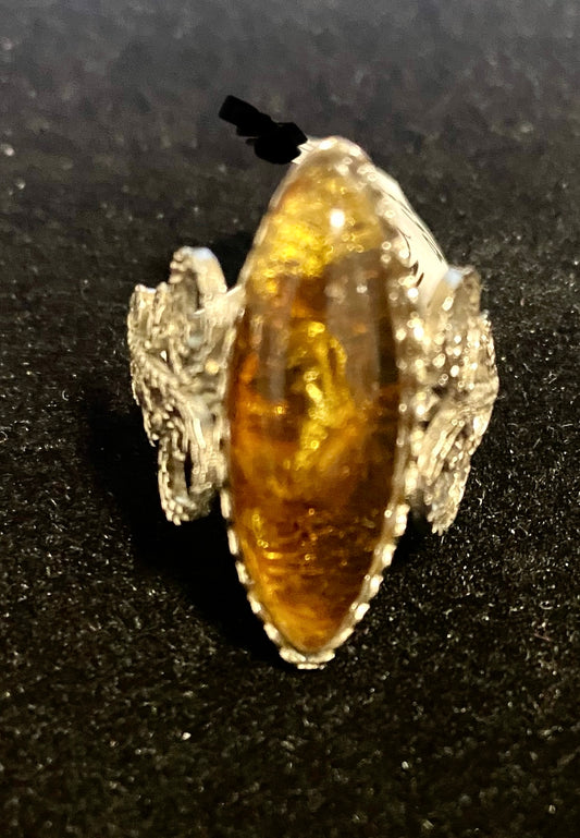 Amber & Silver Ring (3446)
