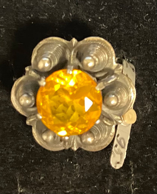 Amber Colored Crystal & Silver Ring (3105)