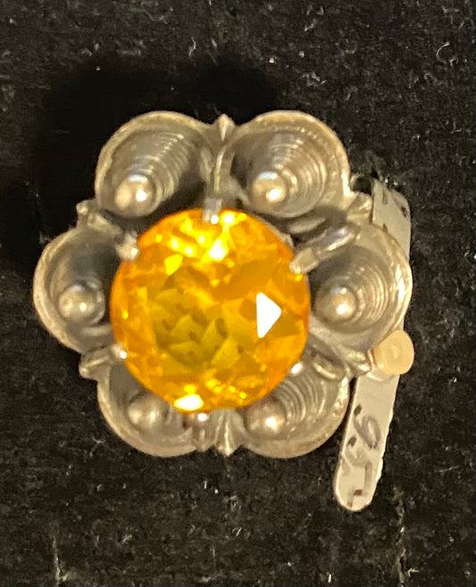 Amber Colored Crystal & Silver Ring 7.5 (3105)