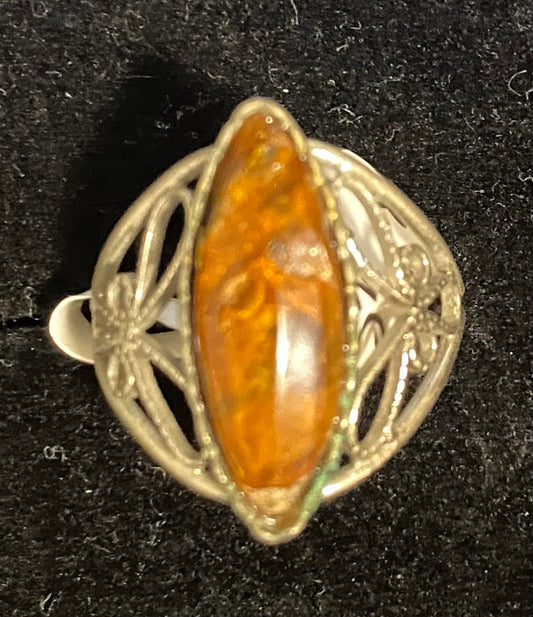 Amber & Silver Ring (3568)