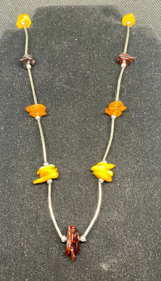 Vintage Amber and Sterling Silver Necklace (0052)