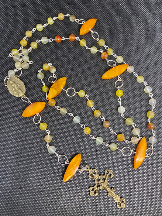 Glass Bead and Amber Rosary (0068)
