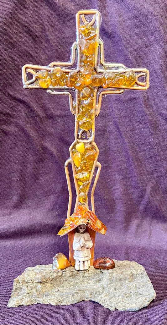 Amber and Copper Standing Cross (3241)