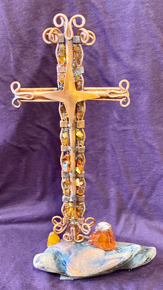Amber and Copper Standing Cross (3357)