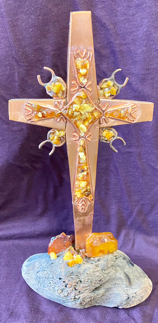 Amber and Copper Standing Cross (3235)