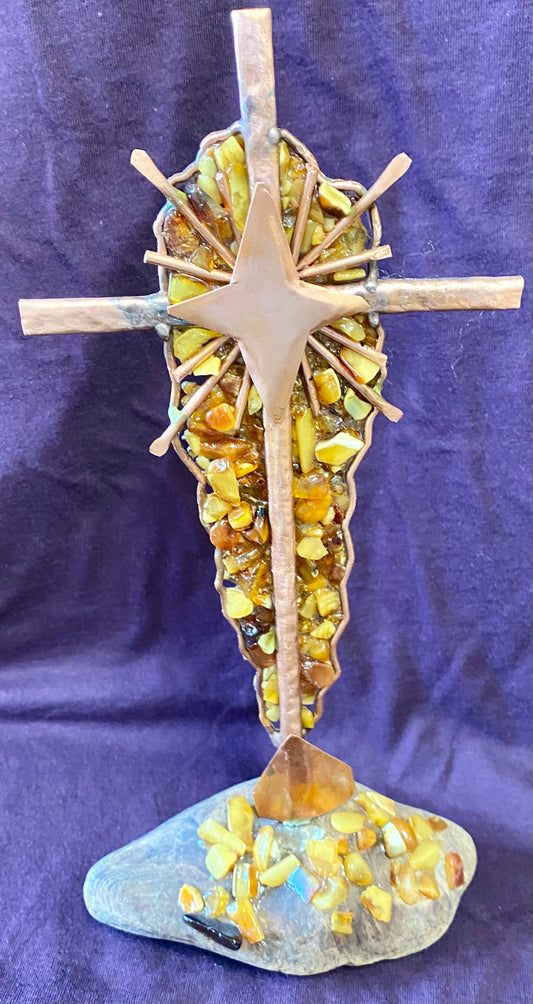 Amber and Copper Standing Cross (3202)