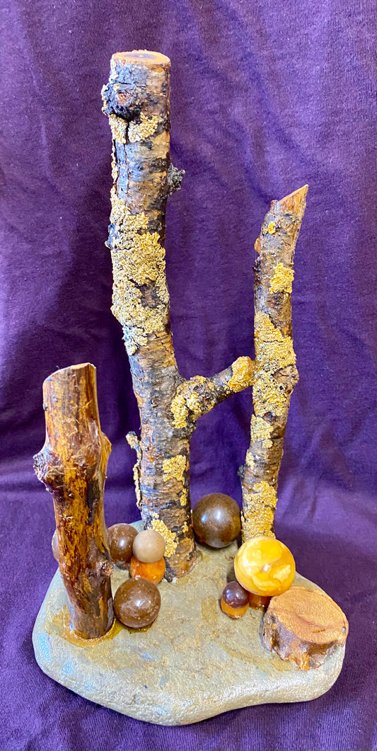 Amber and Wood Mushroom Sculpture (2998)