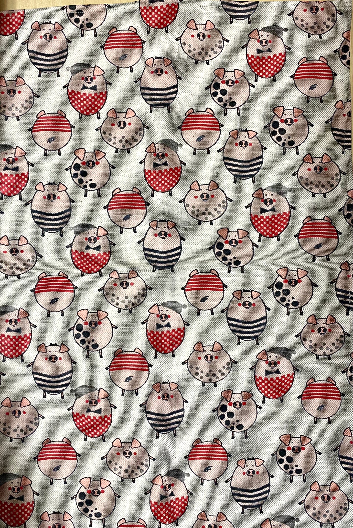 Kitchen Towel - Barnyard pig design on Linen (0638)