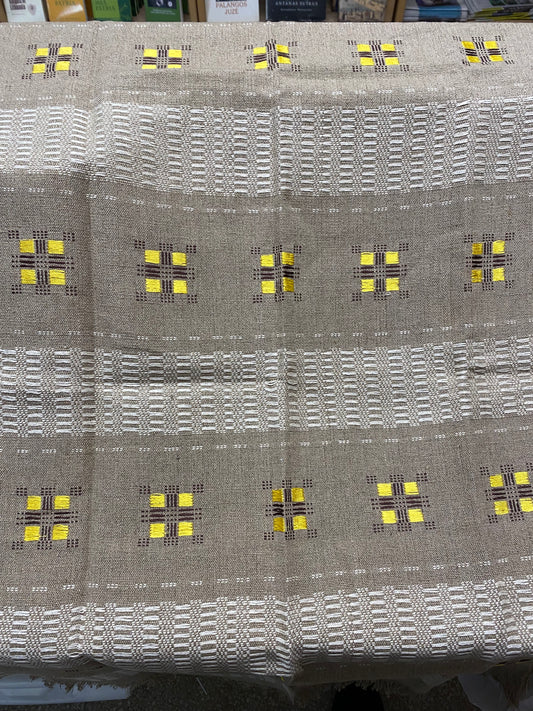 Linen Table Runner w/ Yellow & Brown (3282)