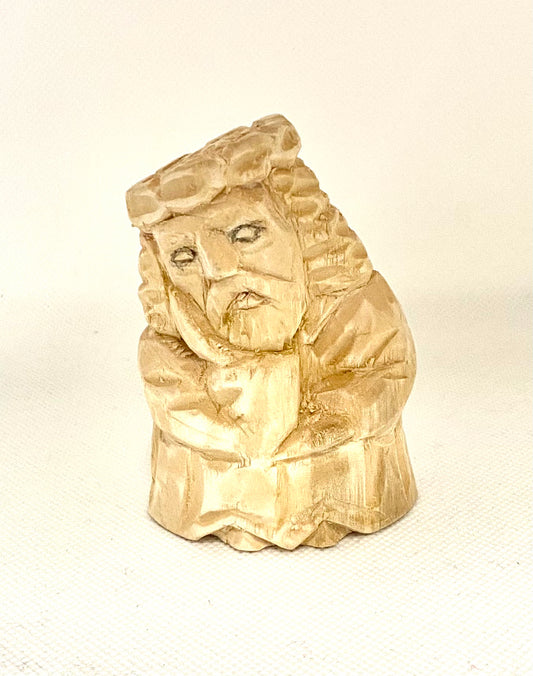 Wooden Hand Carved Pensive Christ (Rūpintojėlis) Sculpture