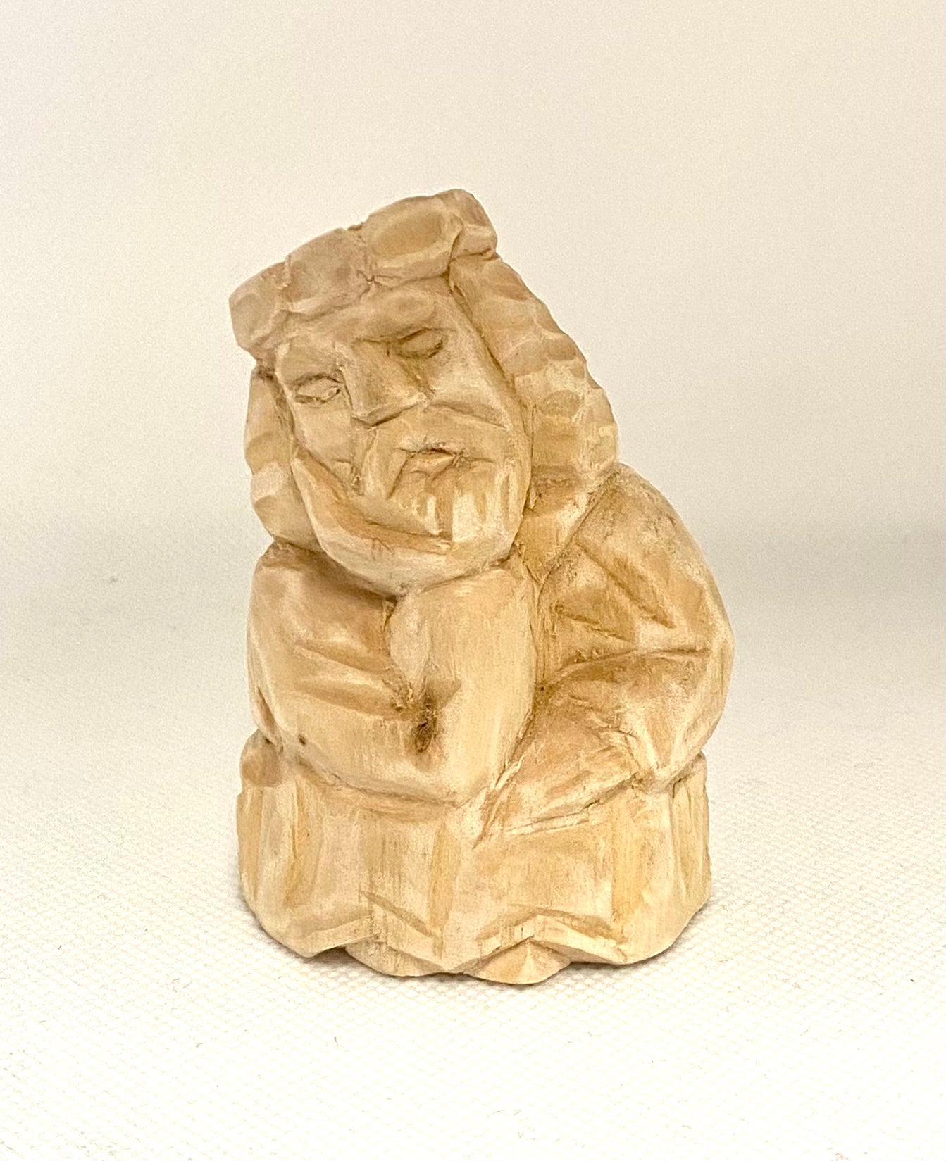 Wooden Hand Carved Pensive Christ  (Rūpintojėlis) Sculpture