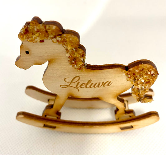 Wooden Rocking Horse w/ Amber Accent