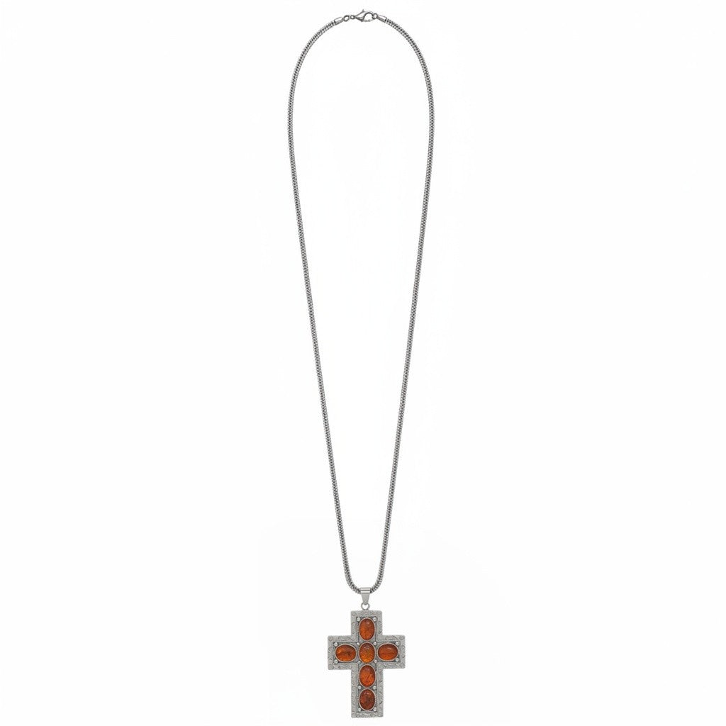 Pendant - Amber & Sterling Silver Crucifix w/ chain