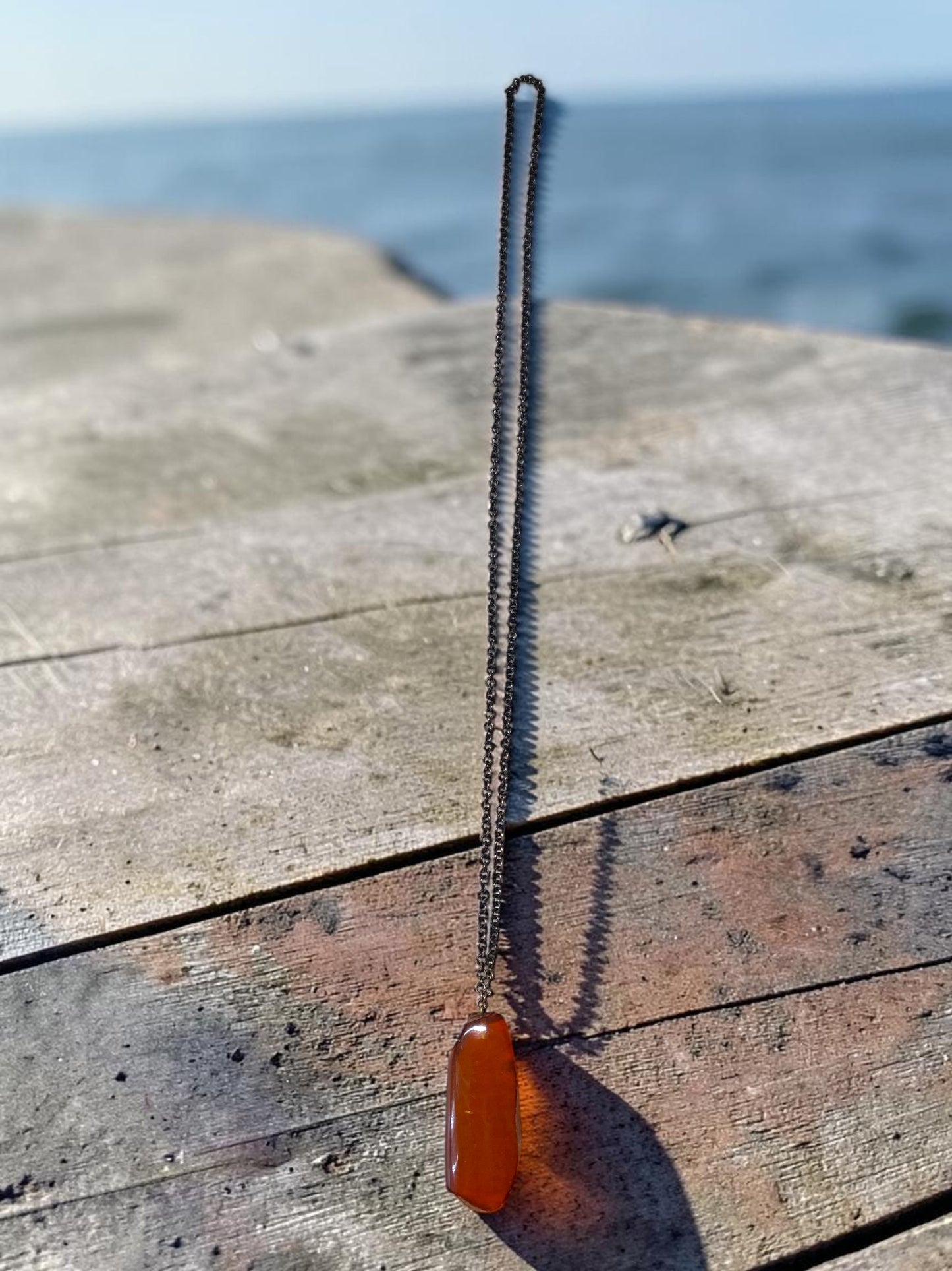 Amber Pendant on vintage chain