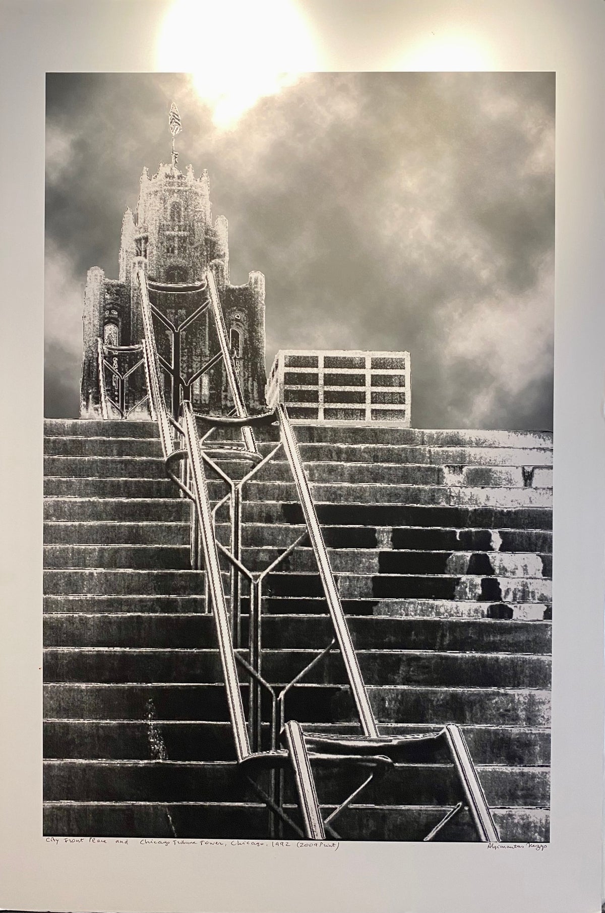 Algimantas Kezys Signed Lithograph. City Front Plaza and Chgo Tribune Tower