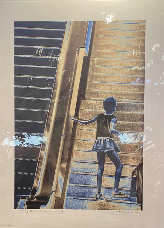 Algimantas Kezys Signed Lithograph. Young Girl in front of Stairway