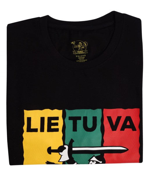 Black Lithuania T-shirt with Vytis and Tricolor Background