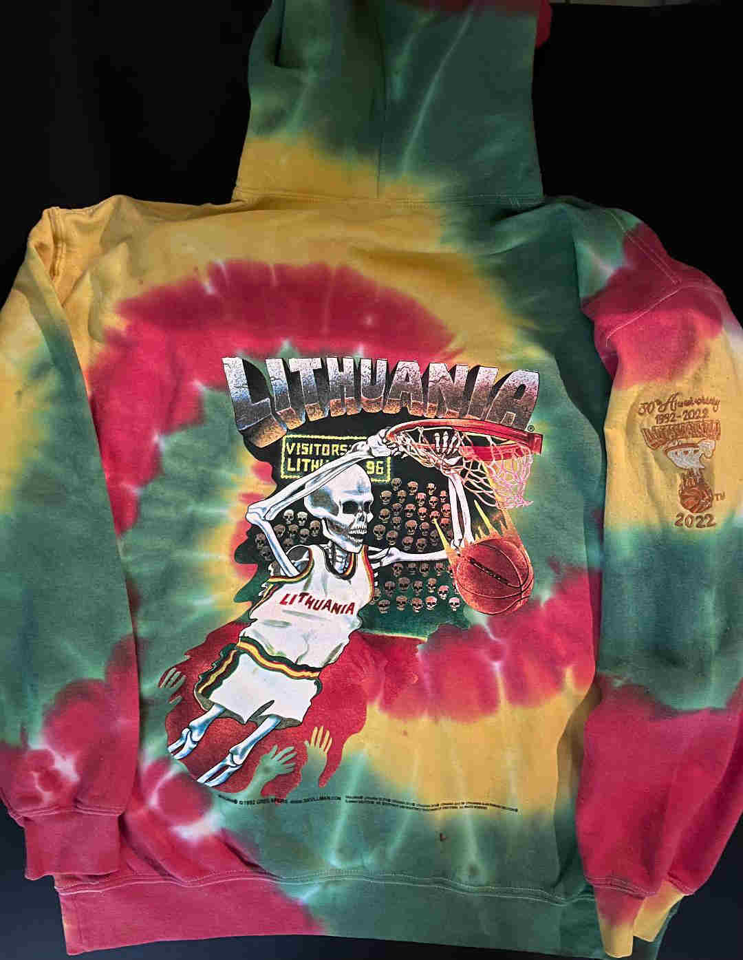 Original Lithuania Tie Dye ®  Slammin Skullman ®  30th Anniversary Hoodie 1992-2024