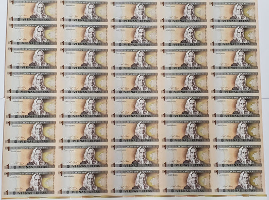 Lithuania 1 Litas Uncut Sheet ,40 Banknotes