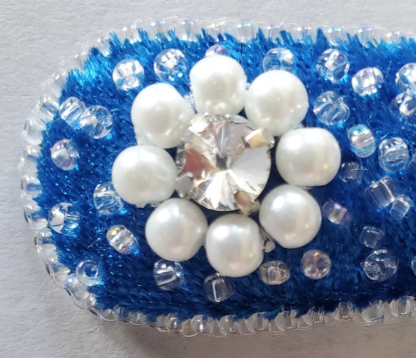 Hair Clip - Blue velvet embroidered with crystals (3416)