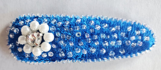 Hair Clip - Blue velvet embroidered with crystals (3416)