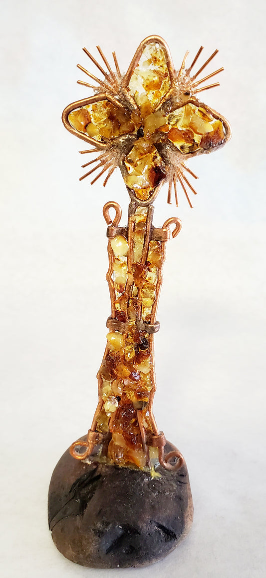Copper and Amber Cross Sculpture