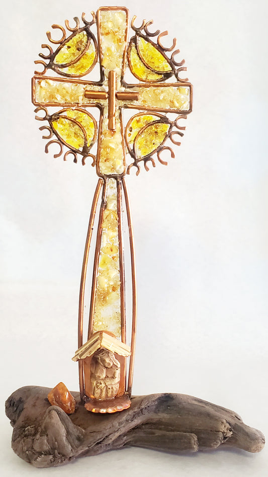 Amber and Copper Standing Cross (3234)