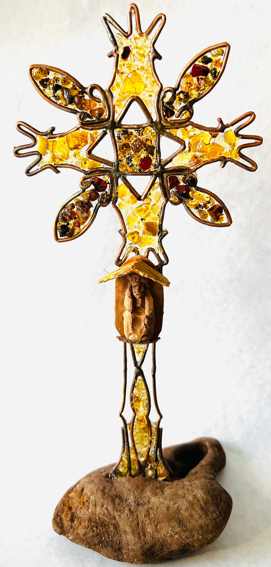 Amber and copper standing cross