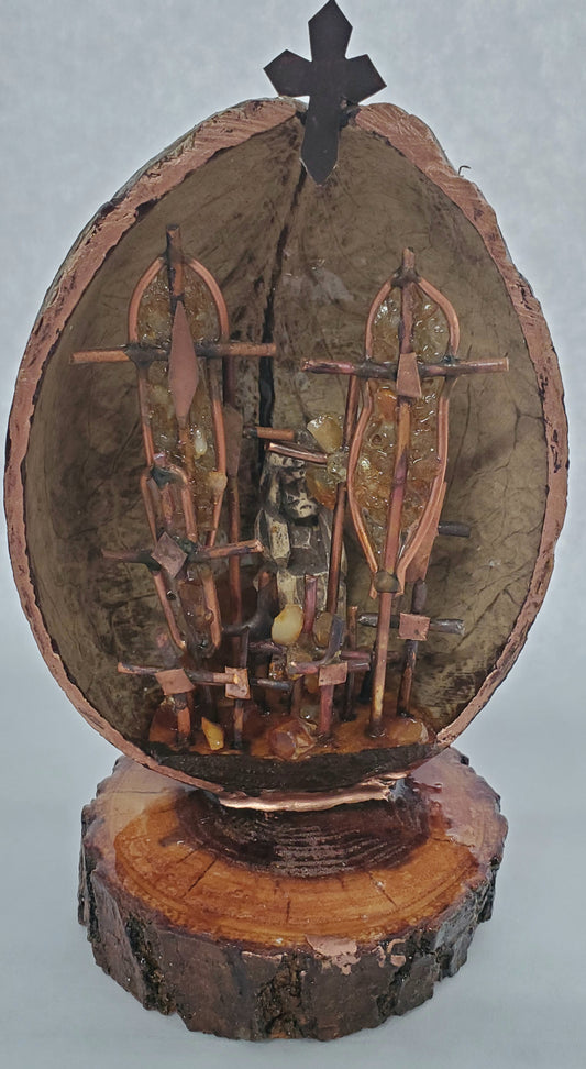 Religious coconut shell sculpture