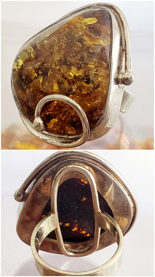 Baltic Amber & Silver Ring (0953)