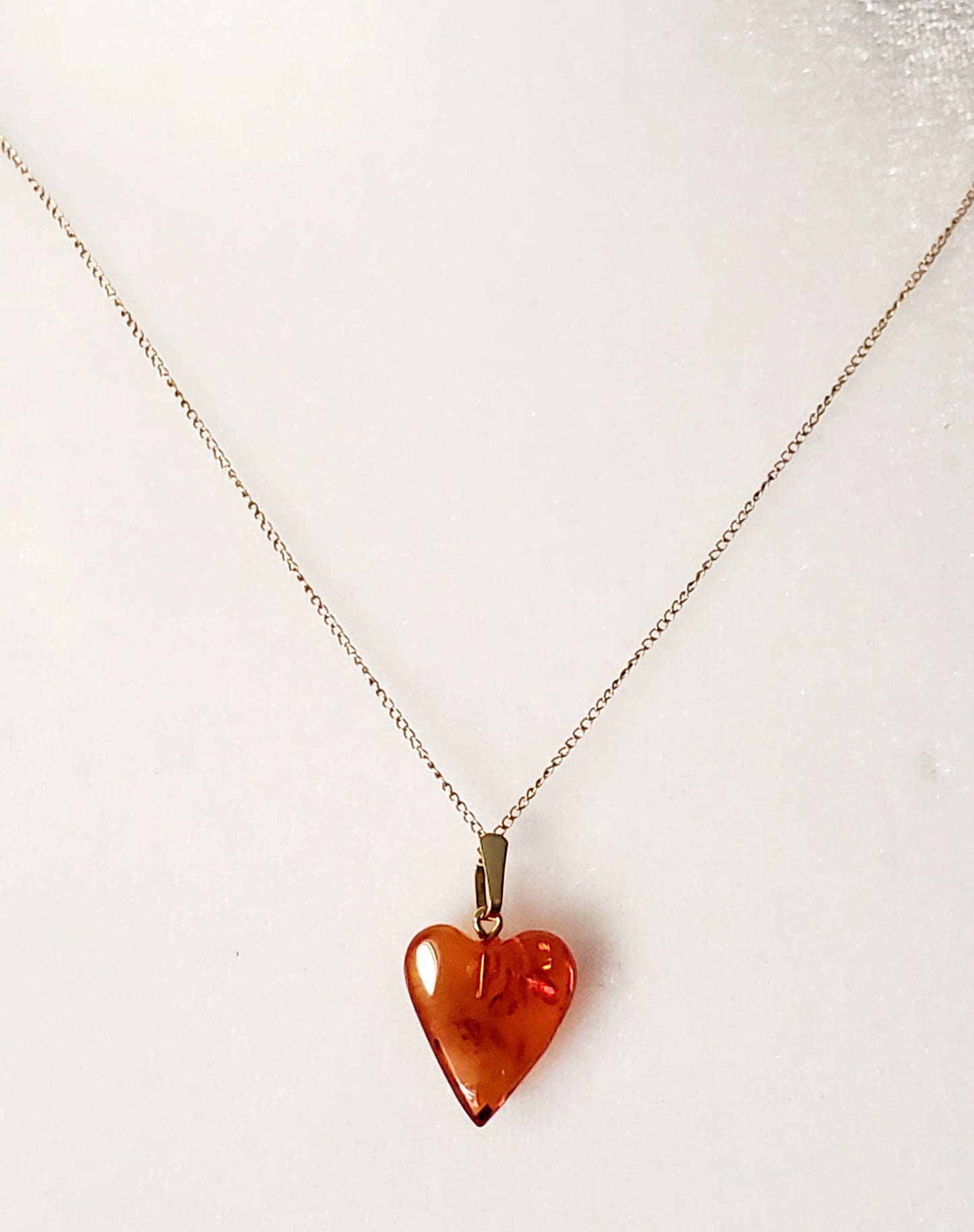 14K Gold Amber Heart Necklace