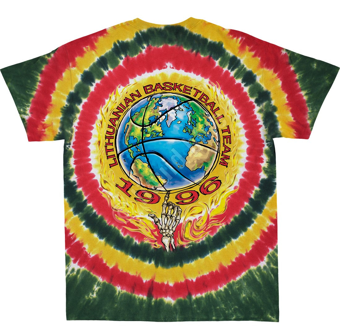 „Grateful Dead“ trumpų rankovių 1996 m. Lietuvos olimpinių žaidynių krepšinio batiko spalvos marškinėliai 